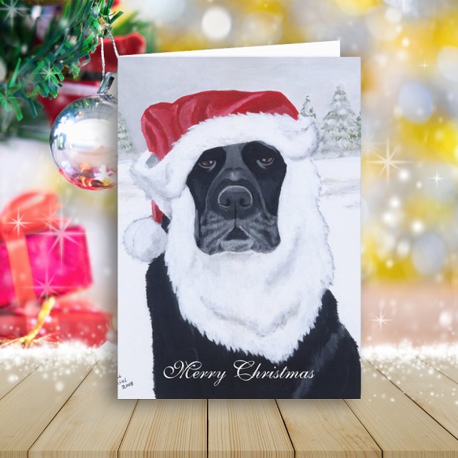 Cartes Pour Fêtes Annuelles Noir de neige Père Noël (Black Labrador Santa and Snow View Design Christmas Cards for Black Labrador Owners. )