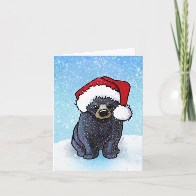 Cartes Pour Fêtes Annuelles Noir de Noël Ours Cub (Devant)