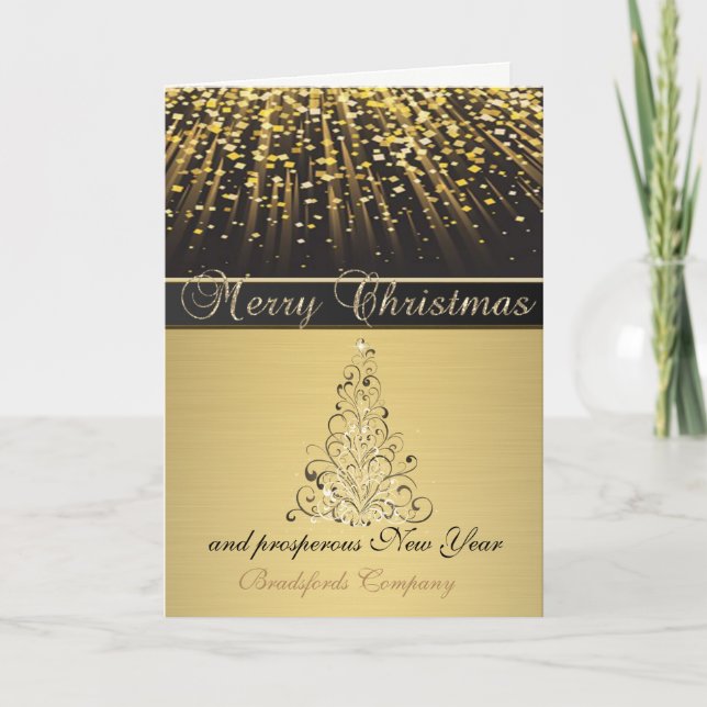 Cartes Pour Fêtes Annuelles Noir élégant, Arbre de Noël, Entreprise (Devant)