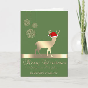 Cartes Pour Fêtes Annuelles Noir élégant, Cerf de Noël, Santa Hat, Société