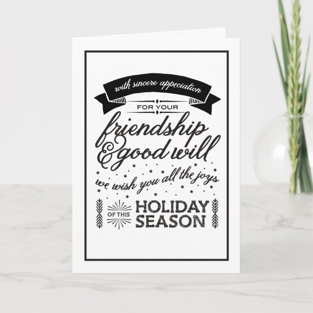 Cartes Pour Fêtes Annuelles Noir et blanc d'amitié (Devant)