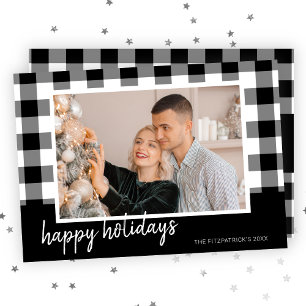 Cartes Pour Fêtes Annuelles Noir et blanc "Joyeuses fêtes" Photo Noël