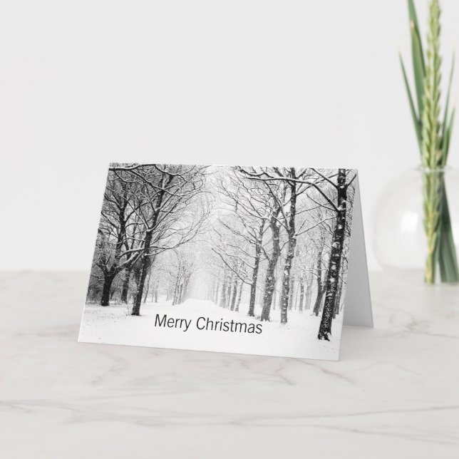 Cartes Pour Fêtes Annuelles Noir et blanc Snowy Trees Noël (Devant)