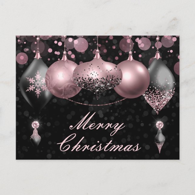 Cartes Pour Fêtes Annuelles Noir et rose vif Noël Baubles Ornements (Devant)