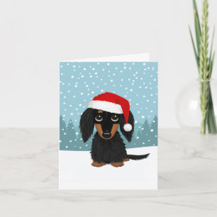 Cartes Pour Fêtes Annuelles Noir et Tan Dachshund Père Noël