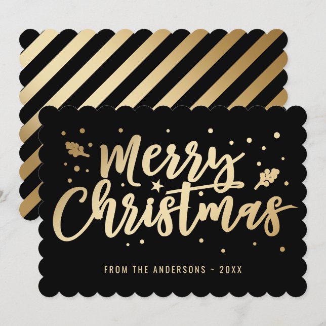 Cartes Pour Fêtes Annuelles Noir Gold Calligraphie Joyeux Noël (Devant / Derrière)