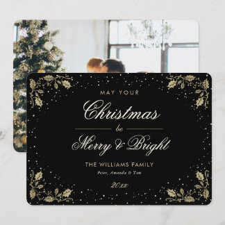 Cartes Pour Fêtes Annuelles Noir Joyer et neige brillante Holly Photo Noël