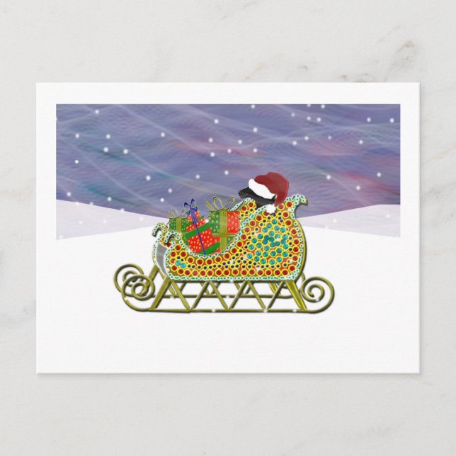 Cartes Pour Fêtes Annuelles Noir Lab Sleigh Noël (Devant)