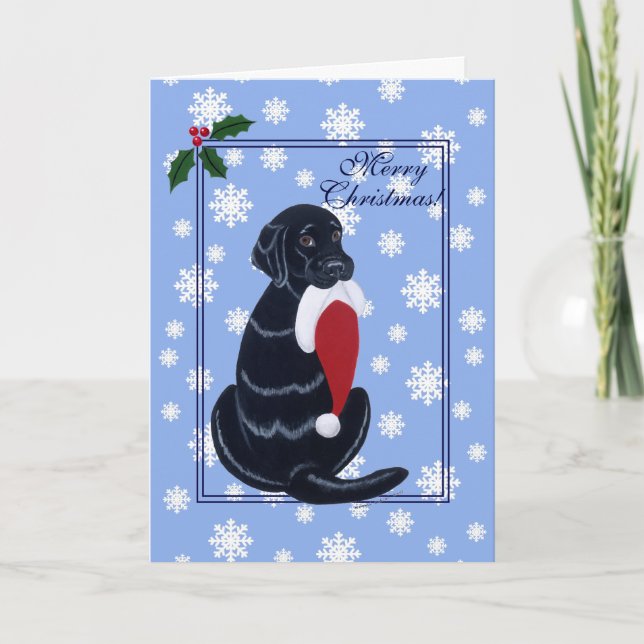 Cartes Pour Fêtes Annuelles Noir Labrador et Santa Hat Snowflake Noël (Devant)