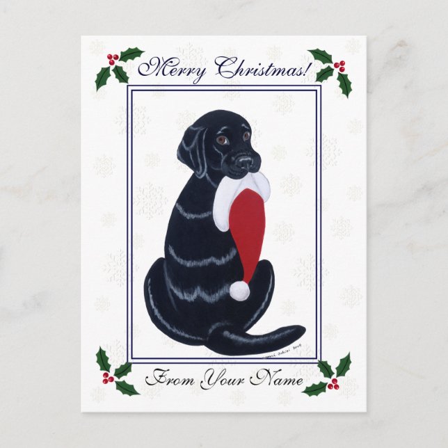 Cartes Pour Fêtes Annuelles Noir Labrador et Santa Hat Snowflake Noël (Devant)