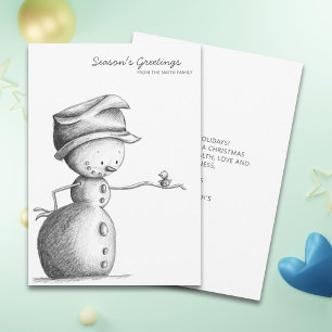 Cartes Pour Fêtes Annuelles Noir minimaliste crayon neige Oiseau Noël