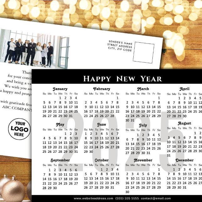 Cartes Pour Fêtes Annuelles Noir moderne 2025 Calendrier Entreprise Photo Simp (Créateur téléchargé)