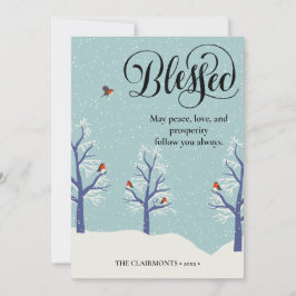 Cartes Pour Fêtes Annuelles Noir moderne Élégant Script BLEESESED Cardinal Bir