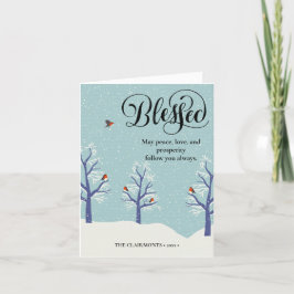 Cartes Pour Fêtes Annuelles Noir moderne Élégant Script BLEESESED Cardinal Bir