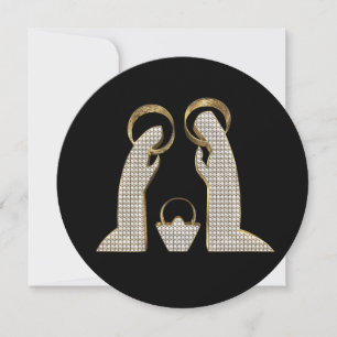 Cartes Pour Fêtes Annuelles Noir moderne et doré crèche Noël