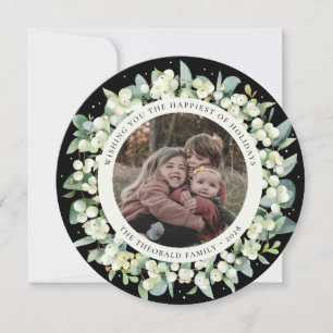Cartes Pour Fêtes Annuelles Noir Rond/Carré Snowberry+Eucalyptus Photo