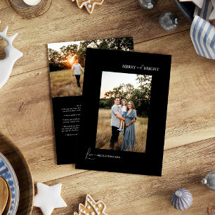Cartes Pour Fêtes Annuelles Noir simple moderne Joyeux et photo brillante