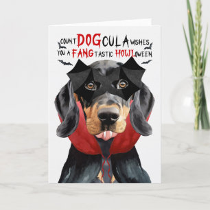 Cartes Pour Fêtes Annuelles Noir Tan Coonhound Drôle nombre DOGcula Halloween