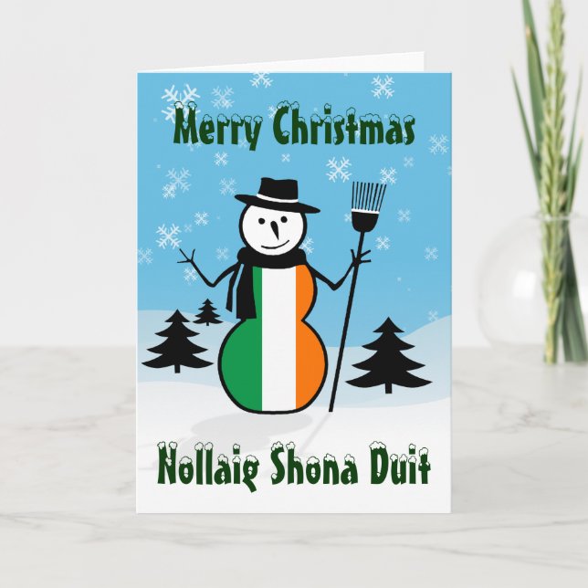 Cartes Pour Fêtes Annuelles Nollaig Shona Duit Joyeux Noël Irlande Snowman (Devant)