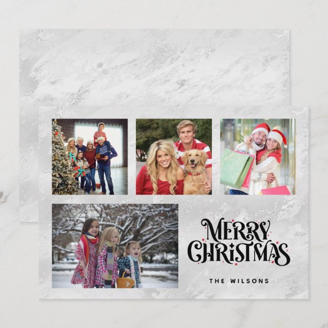 Cartes Pour Fêtes Annuelles Nom de famille personnalisé de quatre photos (Devant / Derrière)