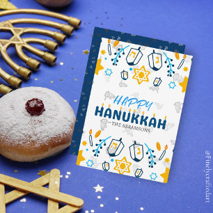 Cartes Pour Fêtes Annuelles Nom de famille personnalisé Happy Hanoukka