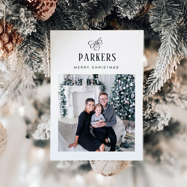 Cartes Pour Fêtes Annuelles Nom de famille simple et élégant | Une photo (Créateur téléchargé)