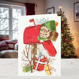 Cartes Pour Fêtes Annuelles Nom de l'enfant Christmas Kitty & Chiot Personnali