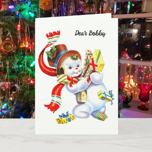 Cartes Pour Fêtes Annuelles Nom de l'enfant Noël Père Noël Personnaliser Snowm