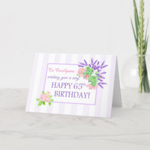 Cartes Pour Fêtes Annuelles Nom personnalisé 65e anniversaire avec fleurs d'ét