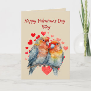 Cartes Pour Fêtes Annuelles Nom Personnalisé Aimer Cute Tropical Parrots Coeur