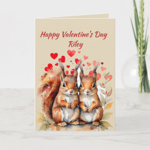 Cartes Pour Fêtes Annuelles Nom Personnalisé Aimer de mignons écureuils Coeurs