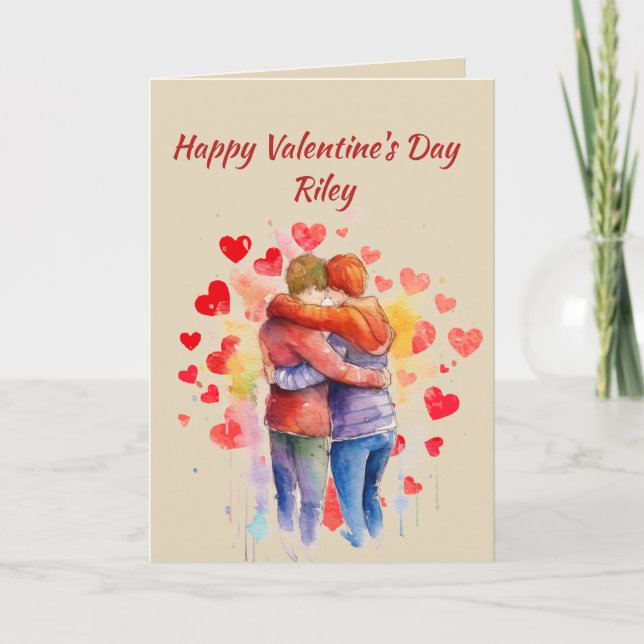 Cartes Pour Fêtes Annuelles Nom personnalisé Aimer mignon Coeurs non-genre (Devant)