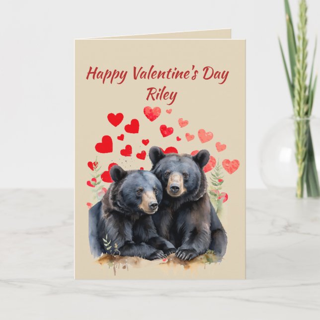 Cartes Pour Fêtes Annuelles Nom personnalisé Aimer mignon Ours Coeurs animaux (Devant)