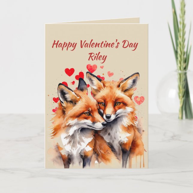 Cartes Pour Fêtes Annuelles Nom personnalisé Aimer mignon Renards Coeurs anima (Devant)