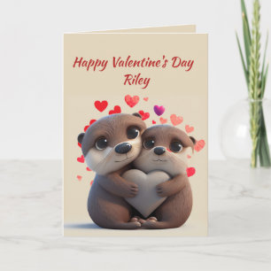 Cartes Pour Fêtes Annuelles Nom personnalisé Amour Douce Loutre Animaux Cœurs