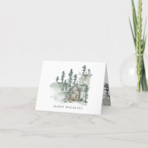 Cartes Pour Fêtes Annuelles Nom personnalisé Cabane rustique aquarelle forêt v
