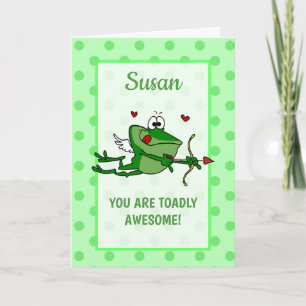 Cartes Pour Fêtes Annuelles Nom personnalisé et message Cupid Frog Valentine