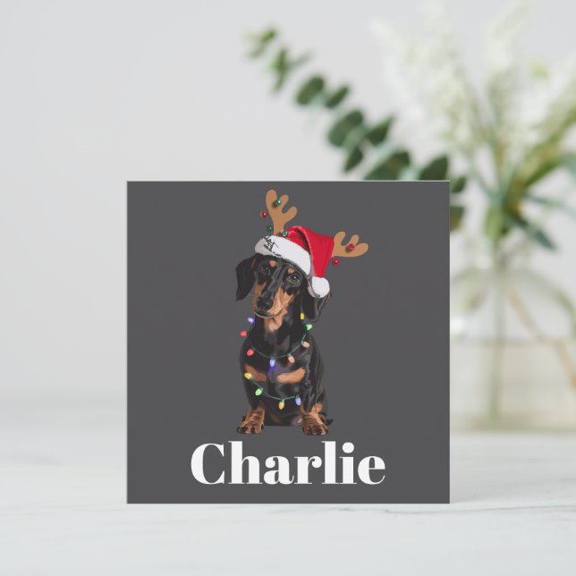Cartes Pour Fêtes Annuelles Nom personnalisé Feux de Chien de Noël Dachshund (Debout devant)