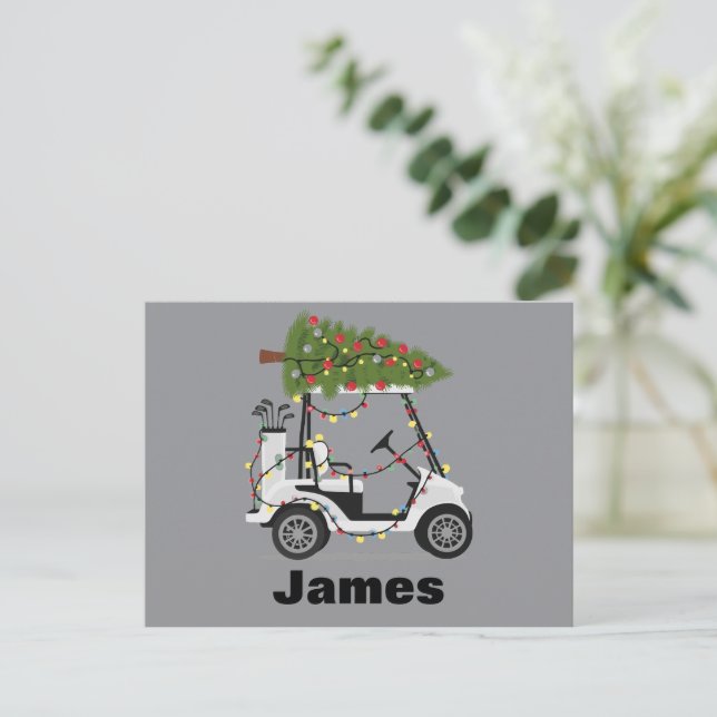 Cartes Pour Fêtes Annuelles Nom personnalisé Golfer Christmas Golf Panier Noël (Debout devant)