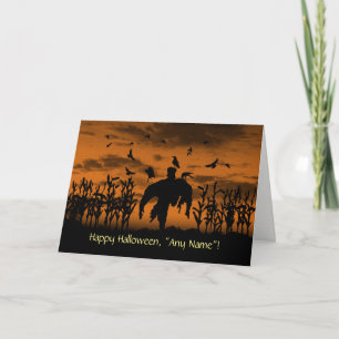 Cartes Pour Fêtes Annuelles Nom personnalisé Halloween Éffrayant Scarecrow