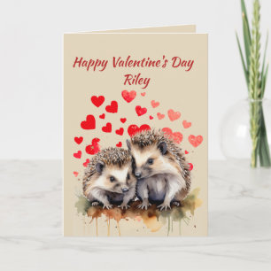 Cartes Pour Fêtes Annuelles Nom personnalisé Love mignon Hérisson Coeurs anima