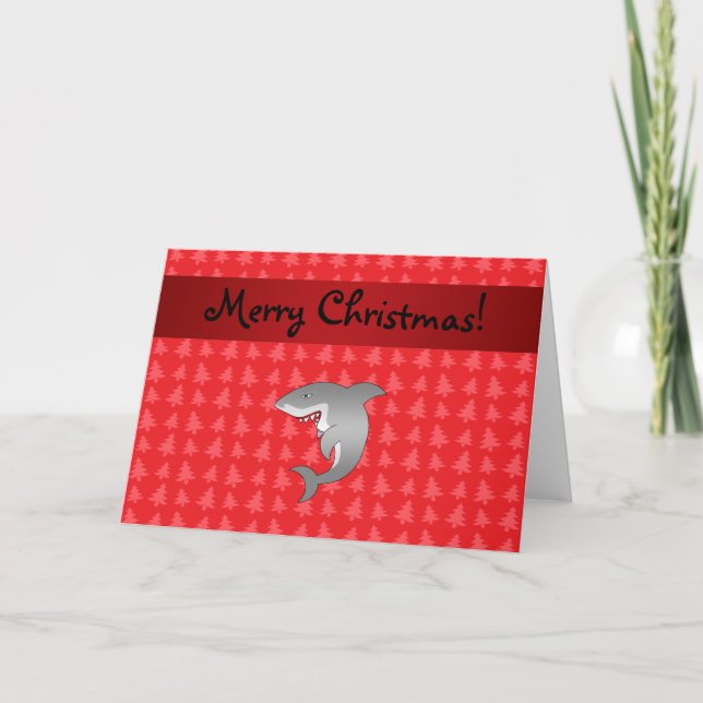 Cartes Pour Fêtes Annuelles Nom personnalisé requin rouge noël arbres (Devant)