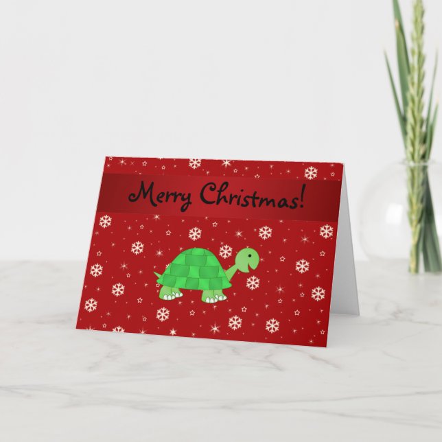 Cartes Pour Fêtes Annuelles Nom personnalisé tortue rouge flocons (Devant)