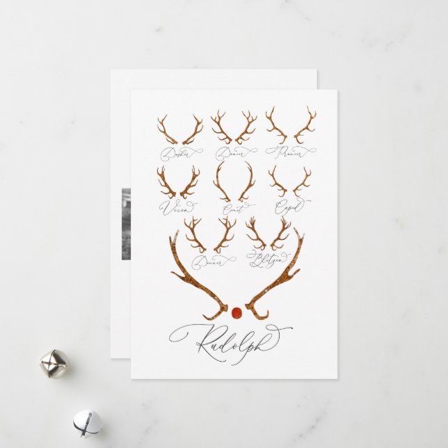 Cartes Pour Fêtes Annuelles Noms des rennes Noël multi-photo (Devant/Arrière en situation)
