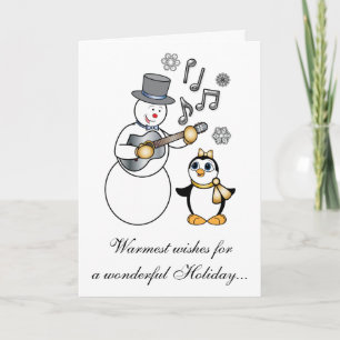 Cartes Pour Fêtes Annuelles Non-Denominational Holidays Snowman and Penguin