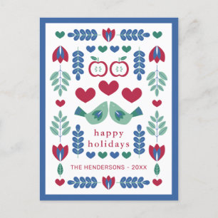 Cartes Pour Fêtes Annuelles Nordic Folk Art Birds & Feuilles heureux