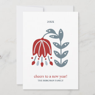 Cartes Pour Fêtes Annuelles Nordic Folk Art Fleur rouge Deux photos Noël