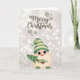 Cartes Pour Fêtes Annuelles Nordic Gnome, Pine Tree Glittery Bokeh