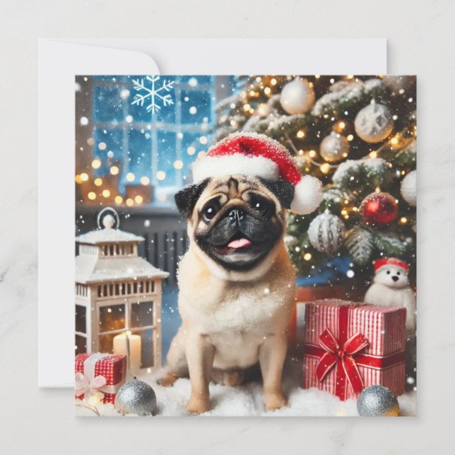 Cartes Pour Fêtes Annuelles Norman T Pug enneigé  (Devant)