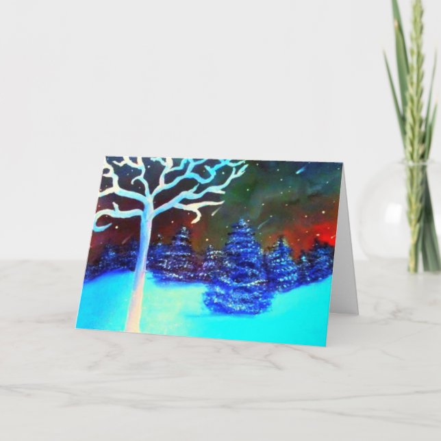 Cartes Pour Fêtes Annuelles Northern Lights & Metors Winterscape Holiday Card (Devant)